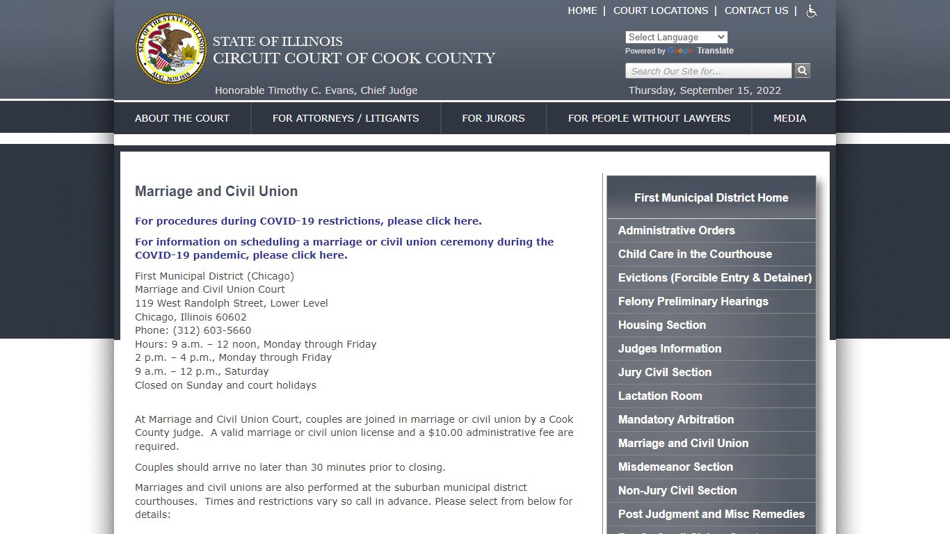 Marriage and Civil Union Court - Circuit Court of Cook County